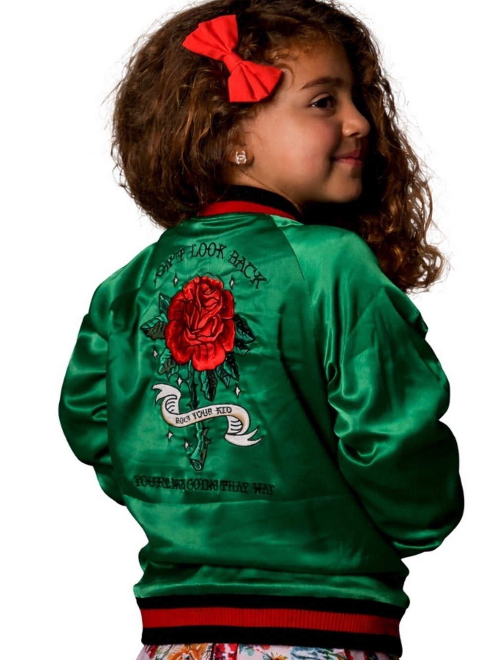 Rock Your Kid Reversible Satin & Velour Bomber Jacket Rose Size 4